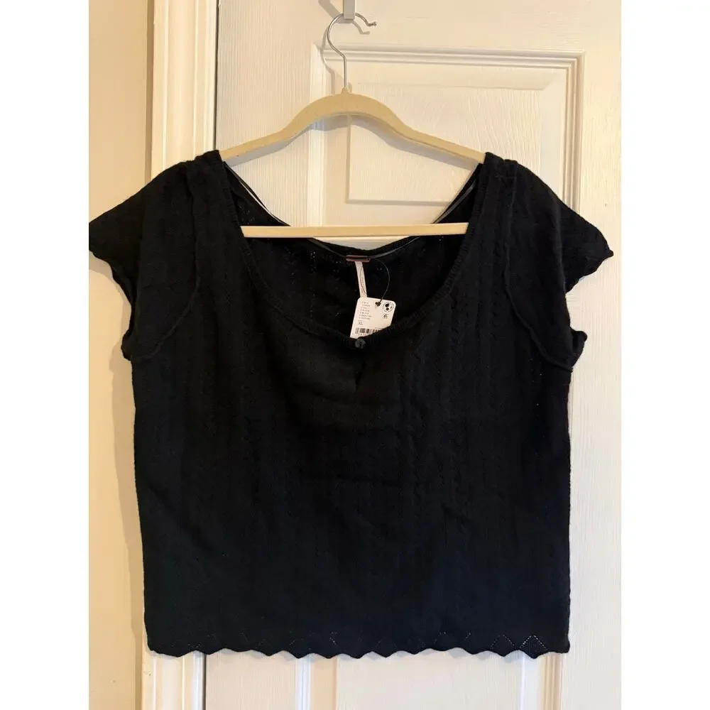 Free People Hera Black Cashmere Pointelle Sweater Sz XL NWT - Picture 5 of 6